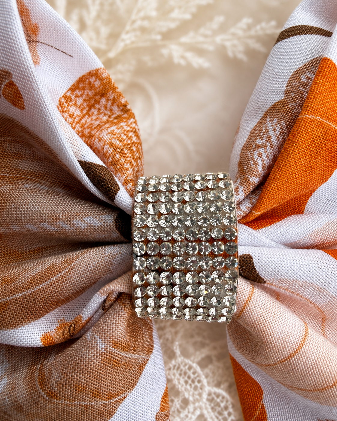 Neutral fall pumpkin statement hair bow with rhinestone center