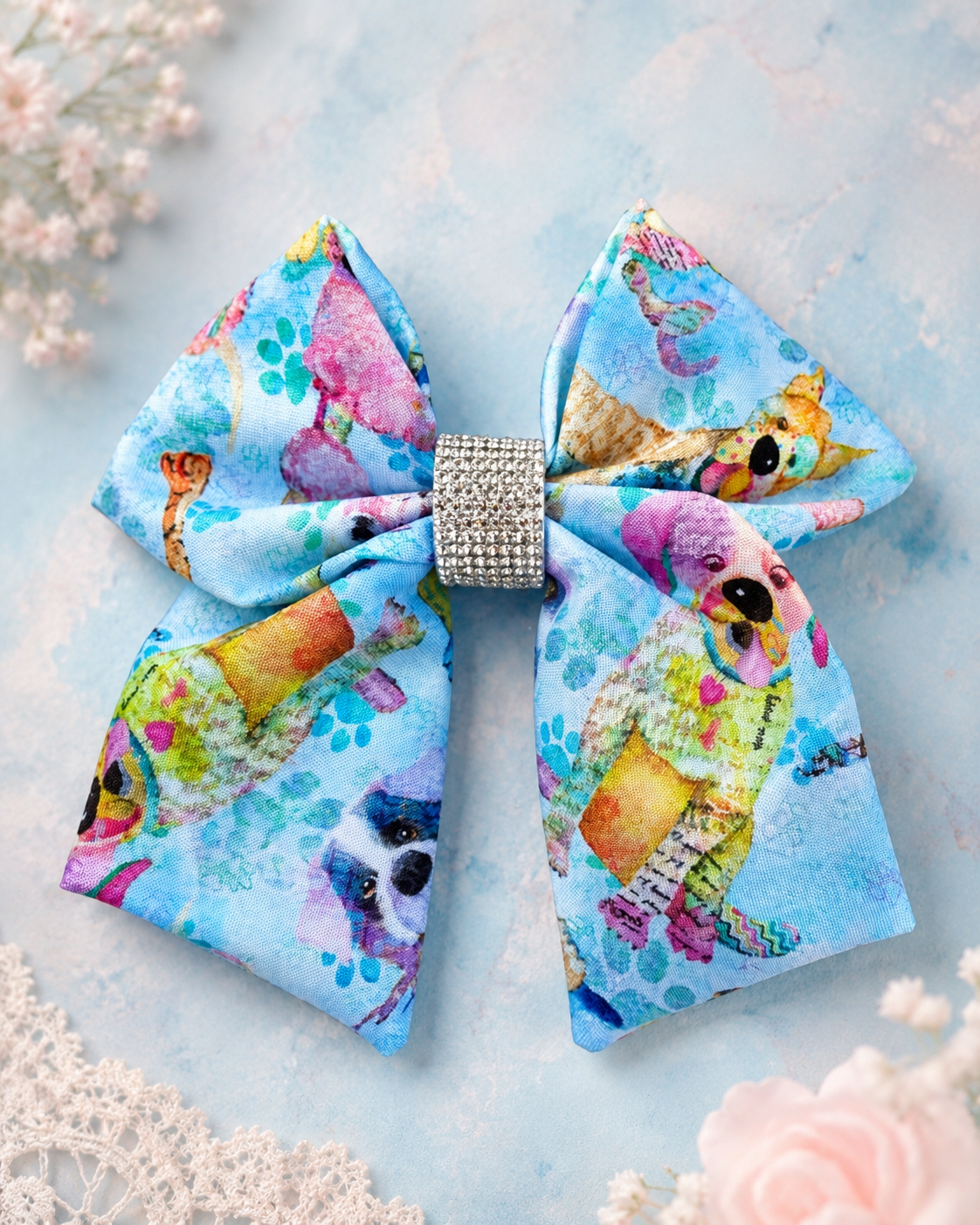 Blue dog print 6 inch boutique hair bow for girls