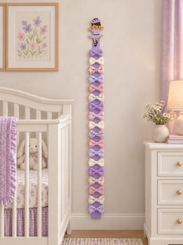 Full-length 41-inch ballerina bow holder with 18 bows in nursery