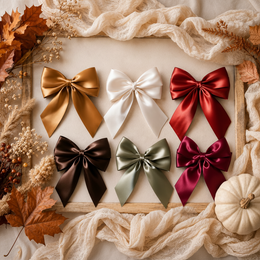 Close-up of The Signature Satin Bow, approximately 5.5-inch satin hair bow showing fabric and center detail