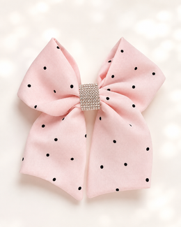 Front product view of Blushing Dottie Bow, 6-inch blush pink polka-dot hair bow