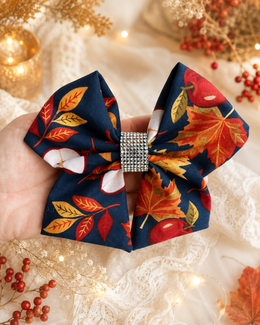 Styled flat lay of Apple Orchard, 6-inch fall hair bow
