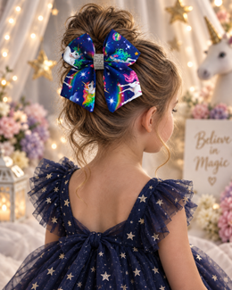 Alternate product view of Starlit Unicorns, 6-inch navy galaxy unicorn hair bow