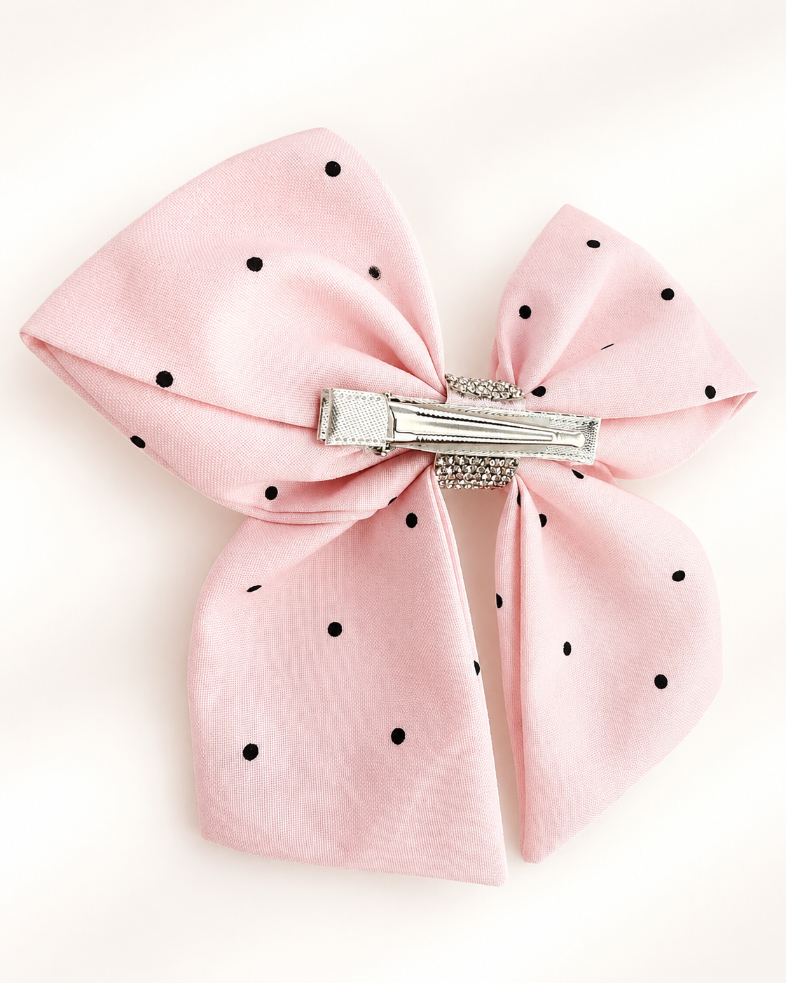 Alternate product view of Blushing Dottie Bow, 6-inch blush pink polka-dot hair bow