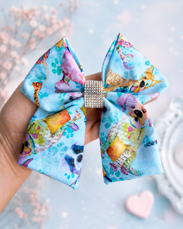 Dog print fabric hair bow for girls