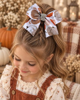 Ivory taupe and burnt orange pumpkin hair bow for girls