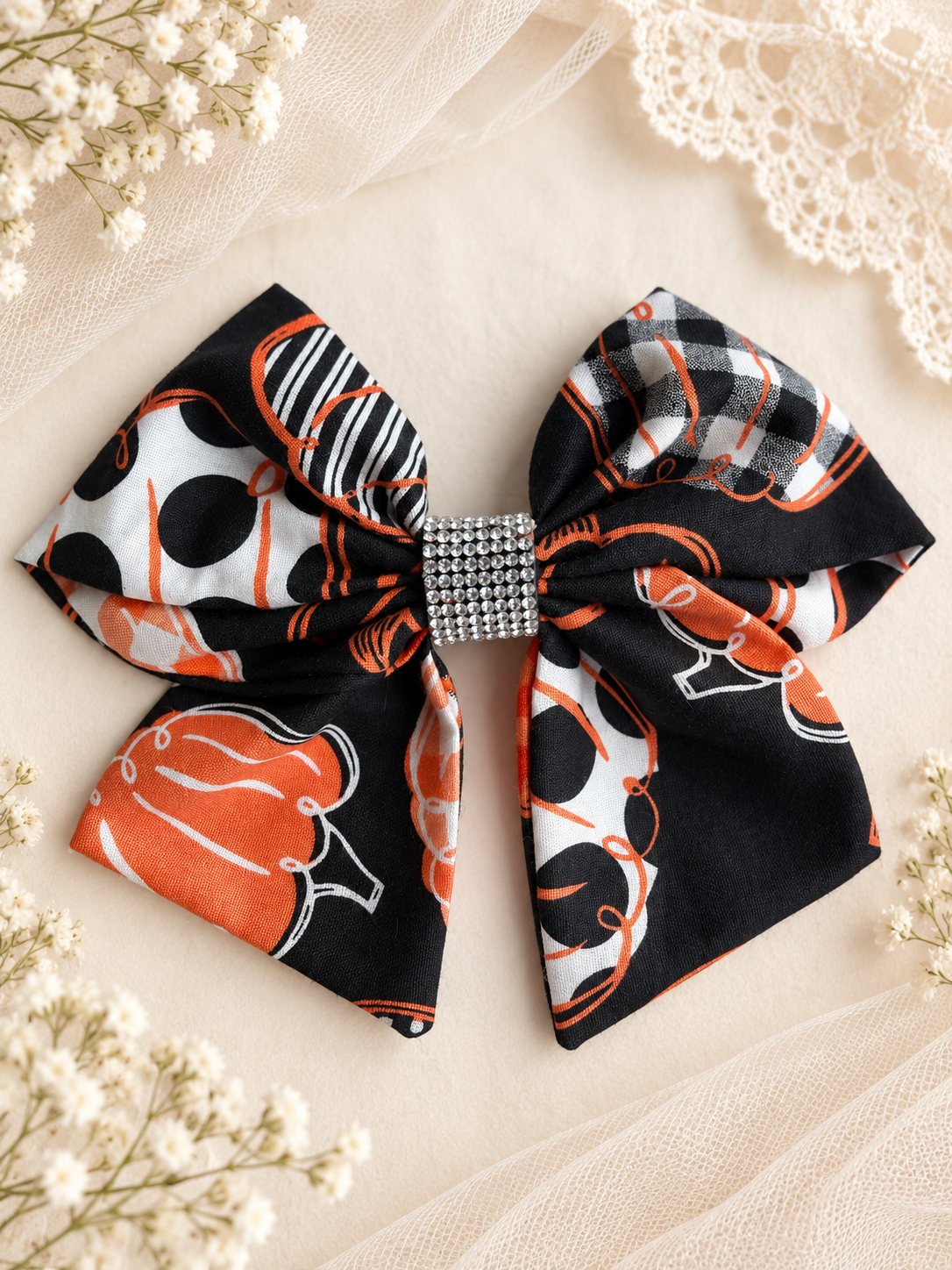 Halloween pumpkin boutique bow in black orange and white