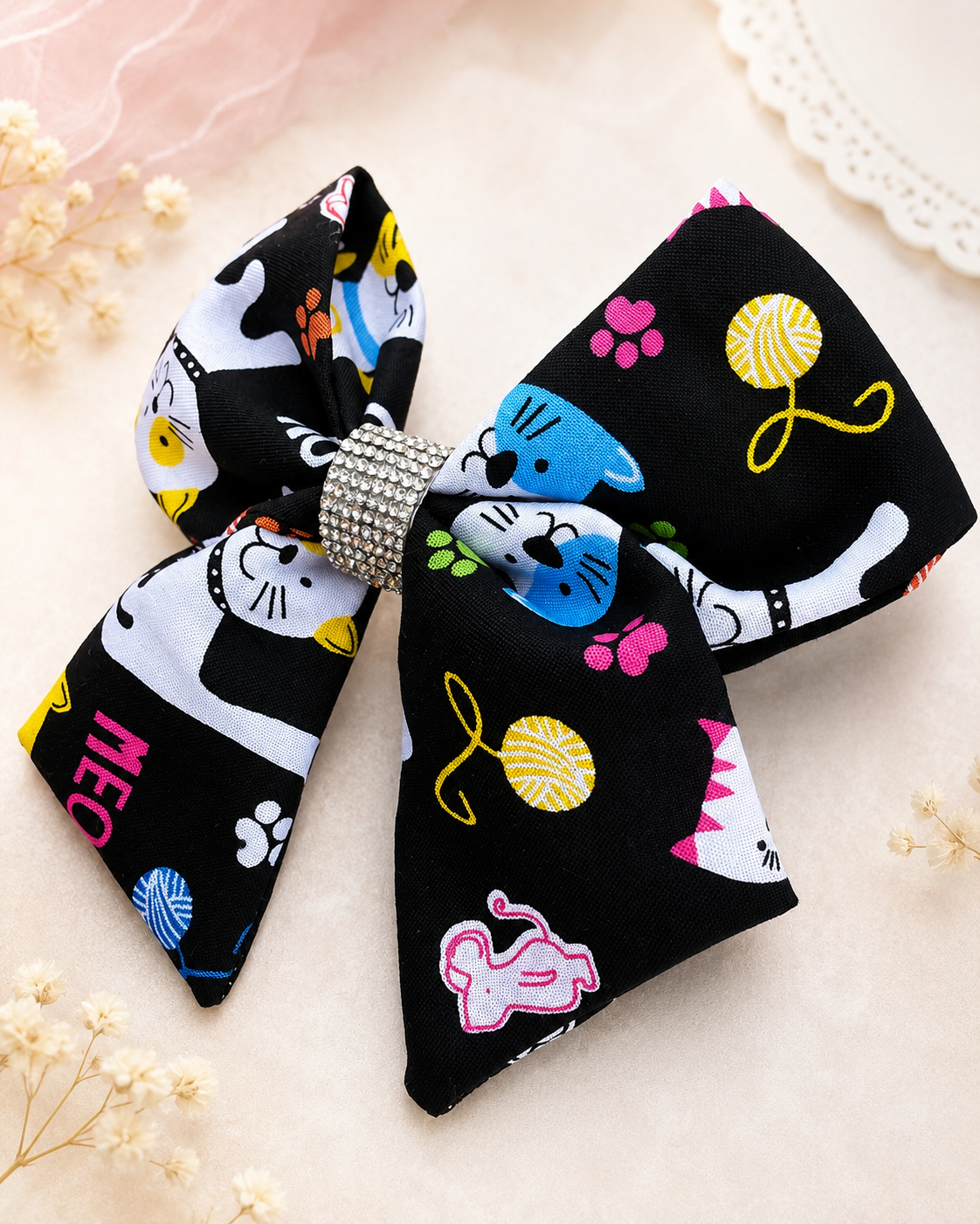 Black kitty hair bow styled for girls outfits