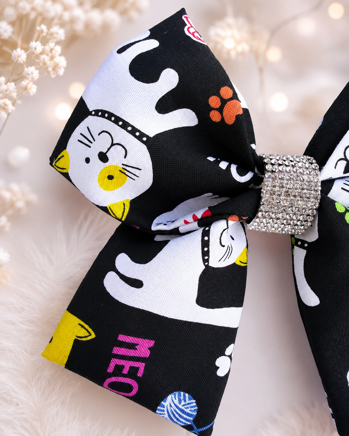Black cat lover boutique bow for girls with bright colorful details