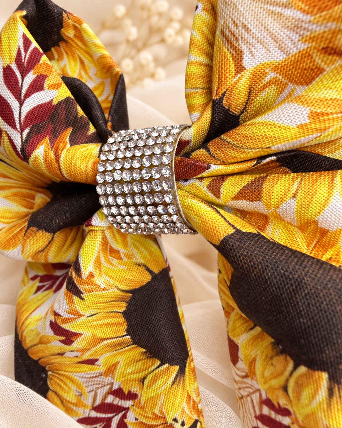 Girls sunflower statement hair bow in golden yellow and brown tones