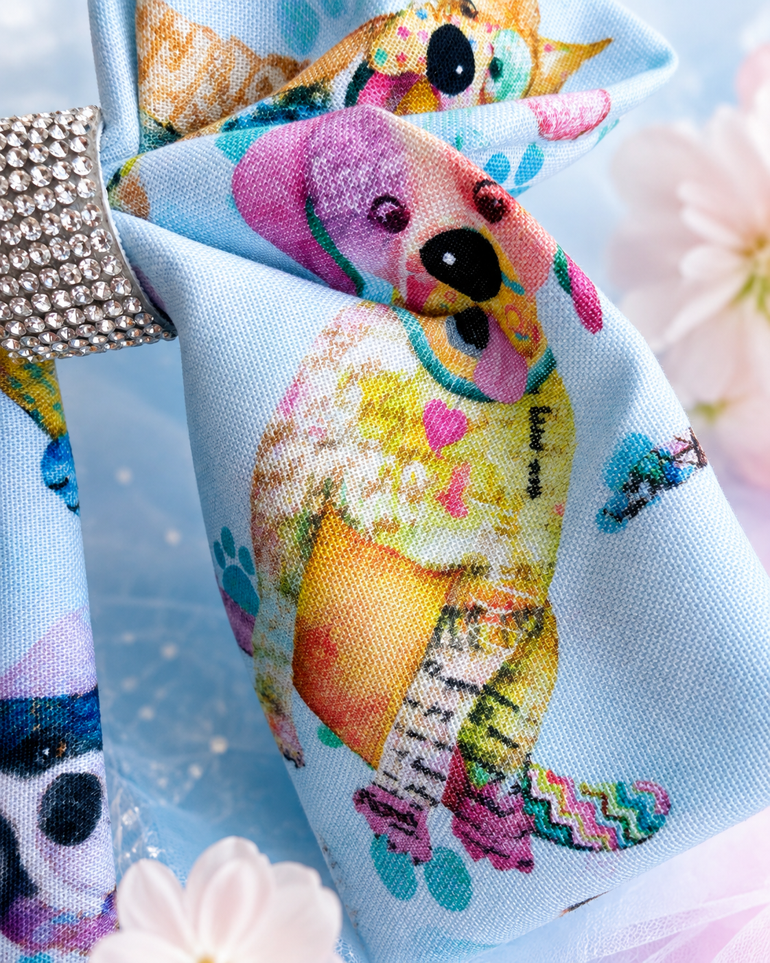 Blue dog print statement hair bow for girls