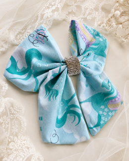 Girls teal unicorn statement hair bow with sparkling rhinestone center