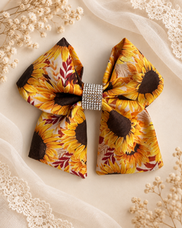 Golden yellow sunflower 6 inch hair bow with rhinestone center for girls