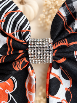 Black orange white statement pumpkin hair bow for girls