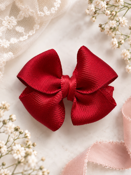 Little Ruby matching set of two ruby red satin mini hair bows