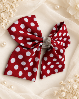Girls red polka dot statement hair bow with rhinestone center