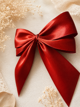 Angled product view of The Signature Satin Bow, approximately 5.5-inch satin hair bow
