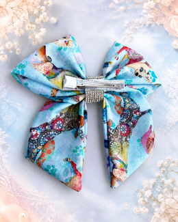 Playful dog print 6 inch hair bow for girls