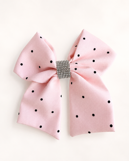 Back of Blushing Dottie Bow, 6-inch blush pink polka-dot hair bow showing the attached non-slip alligator clip
