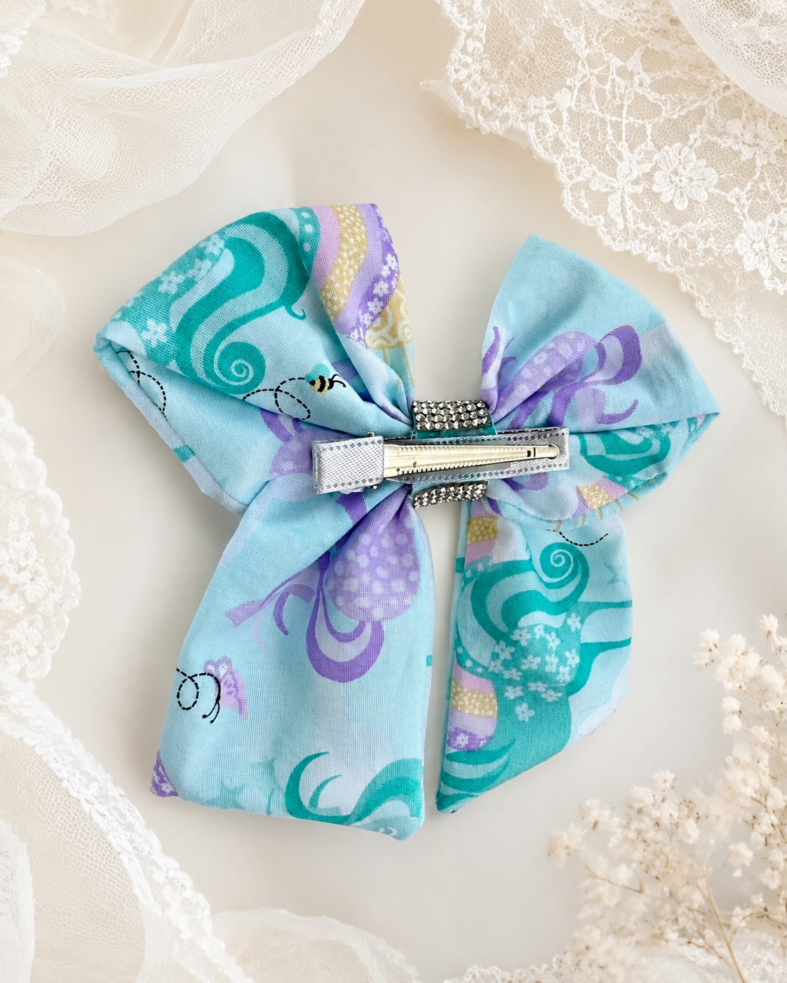 Light blue unicorn boutique bow styled for girls hairstyles