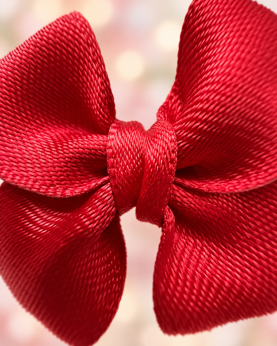 Close-up of Little Ruby ruby red satin mini hair bow