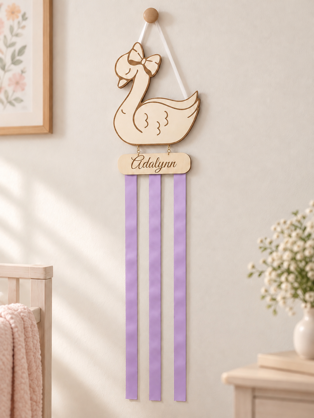 Swan Lake Personalized Bow Holder | Nursery Hair Bow Organizer