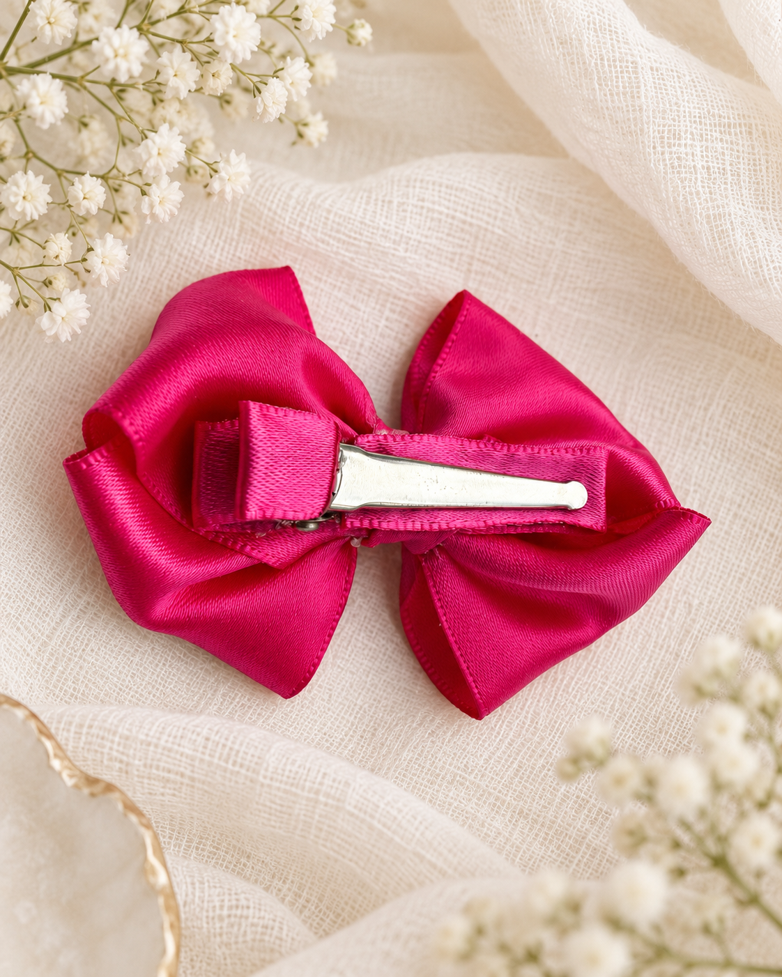 Back of Berry Kiss mini hair bow showing non-slip alligator clip