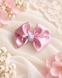 Blush pink 2 inch satin mini hair bow on soft ivory lace