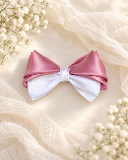 Blushing Pearl 3.5 inch pink and white satin hair bow for girls