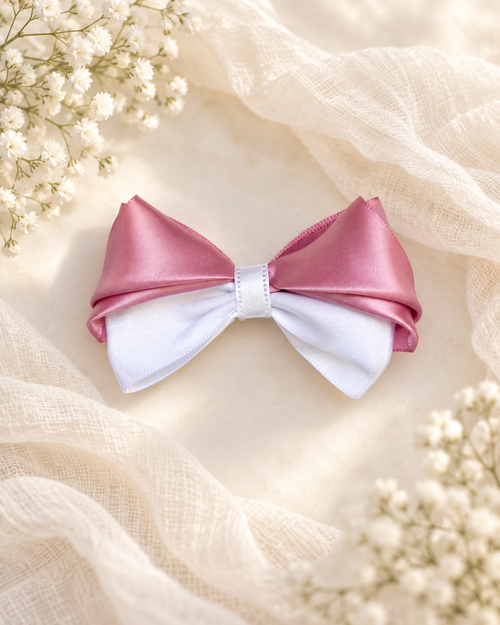 Blushing Pearl 3.5 inch pink and white satin hair bow for girls
