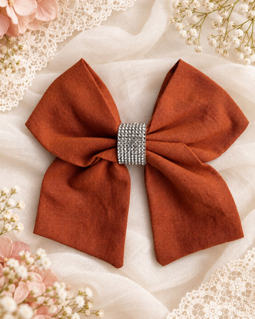 Cinnamon burnt orange 5.5 inch rhinestone boutique hair bow
