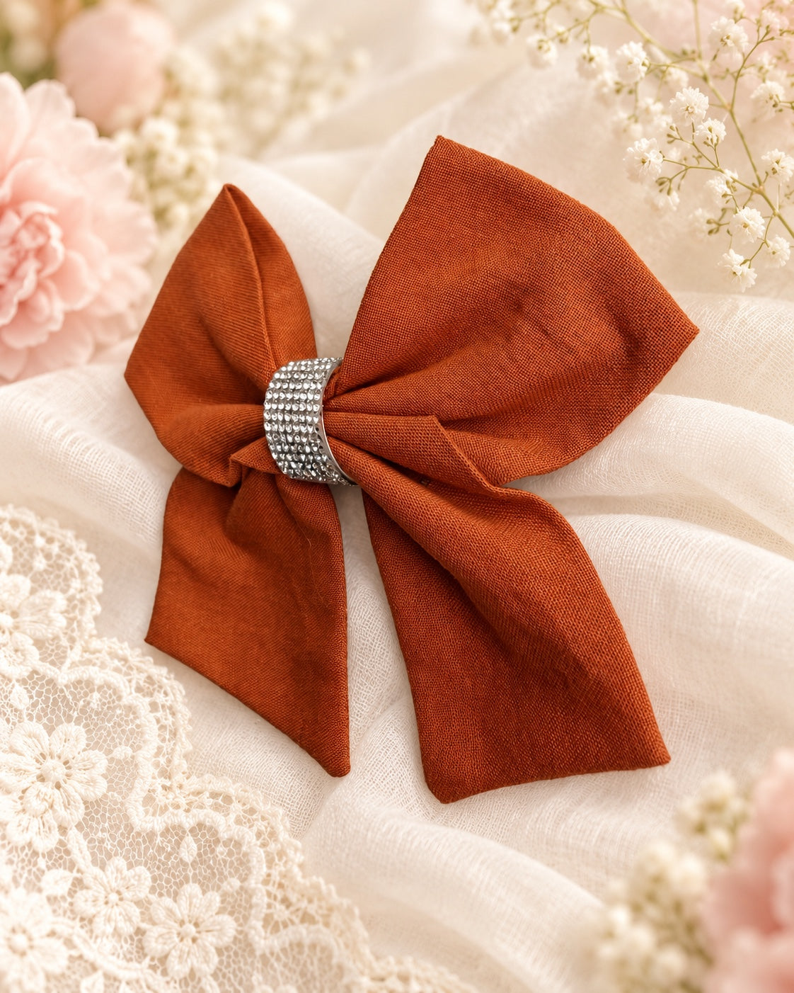 Burnt orange 5.5 inch rhinestone hair bow for girls