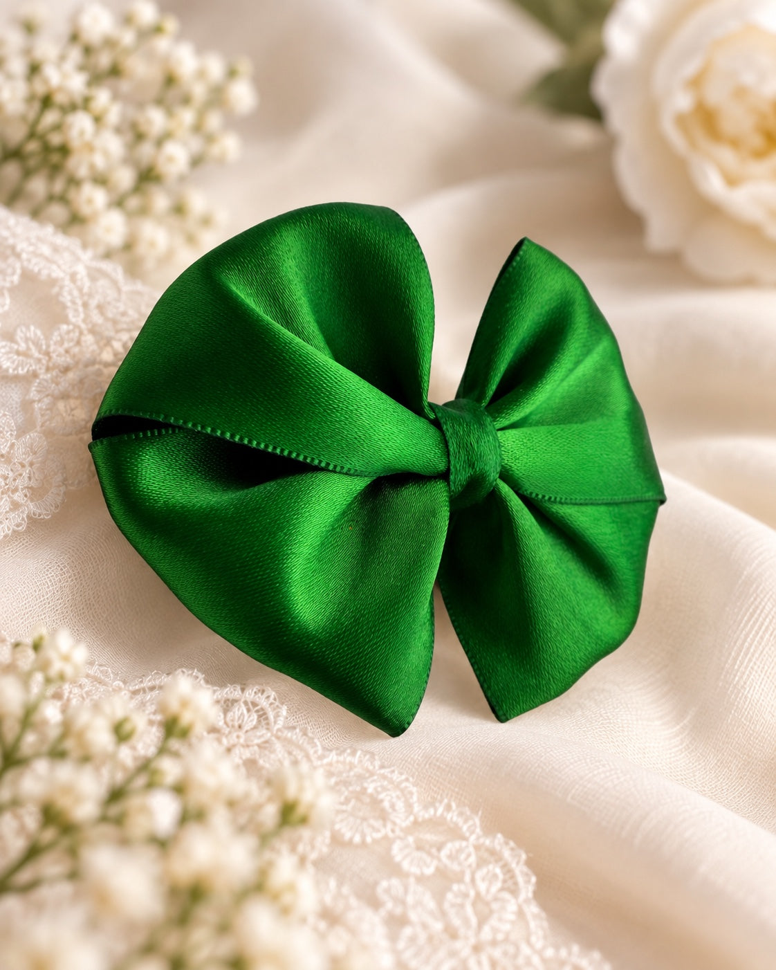 Handmade emerald green satin boutique hair bow