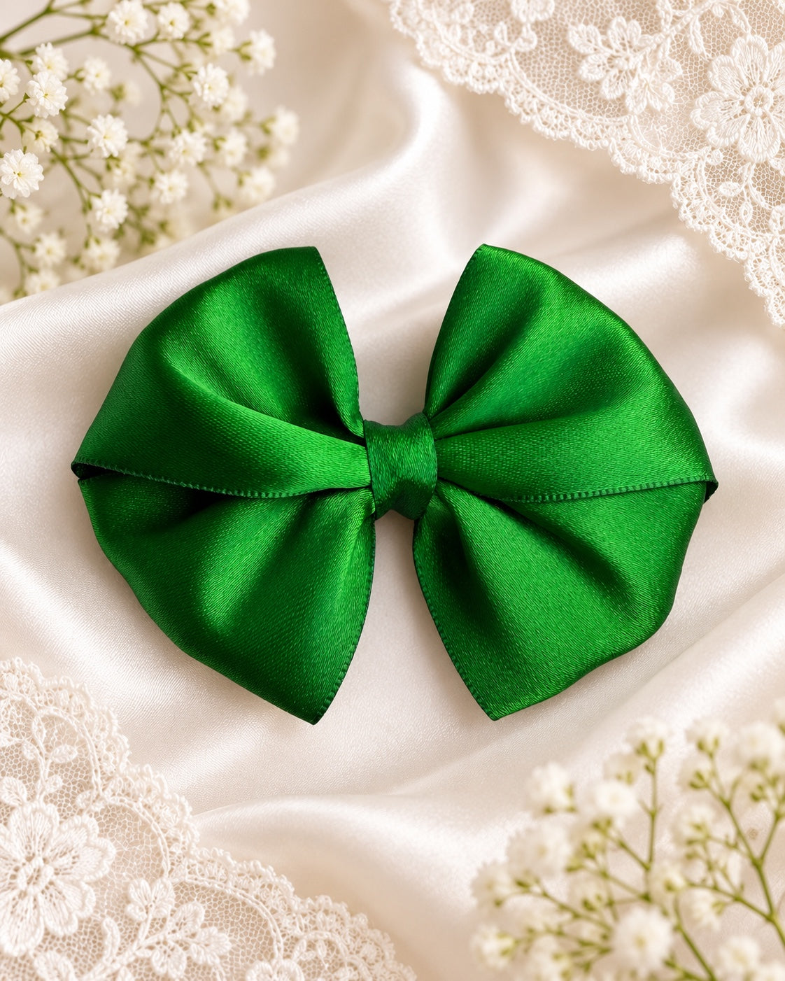 Emerald green satin 4 inch hair bow for girls