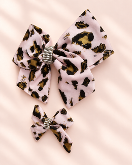 Gilded Leopard large 6 inch and 3 inch matching hair bows in blush pink black and gold