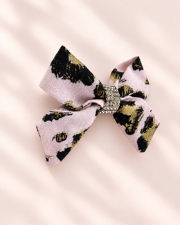 3 inch Gilded Leopard blush pink black and metallic gold hair bow with rhinestone center