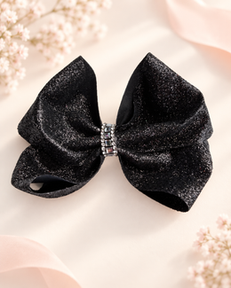 5.5 inch black glitter hair bow with rhinestone center for girls