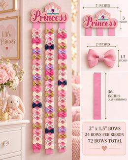 Princess hair bow holder dimensions and bow storage example