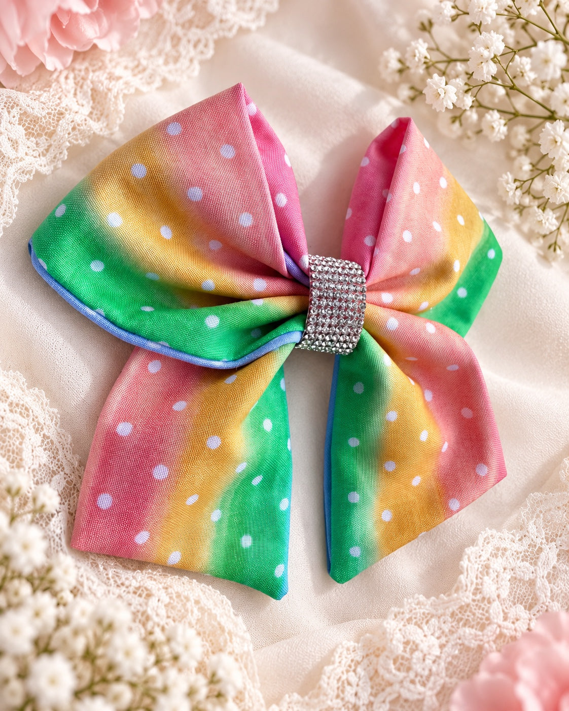 Pastel rainbow rhinestone boutique hair bow for girls